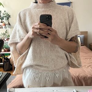 Poncho Sweater with Lace Detail